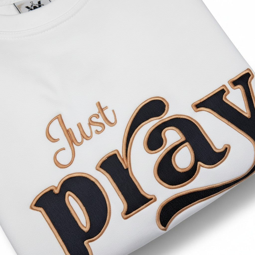 Just pray denim applique