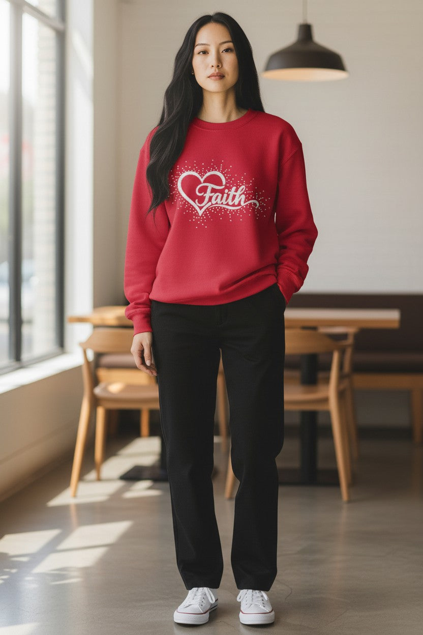 Faith embroidery and rhinestones