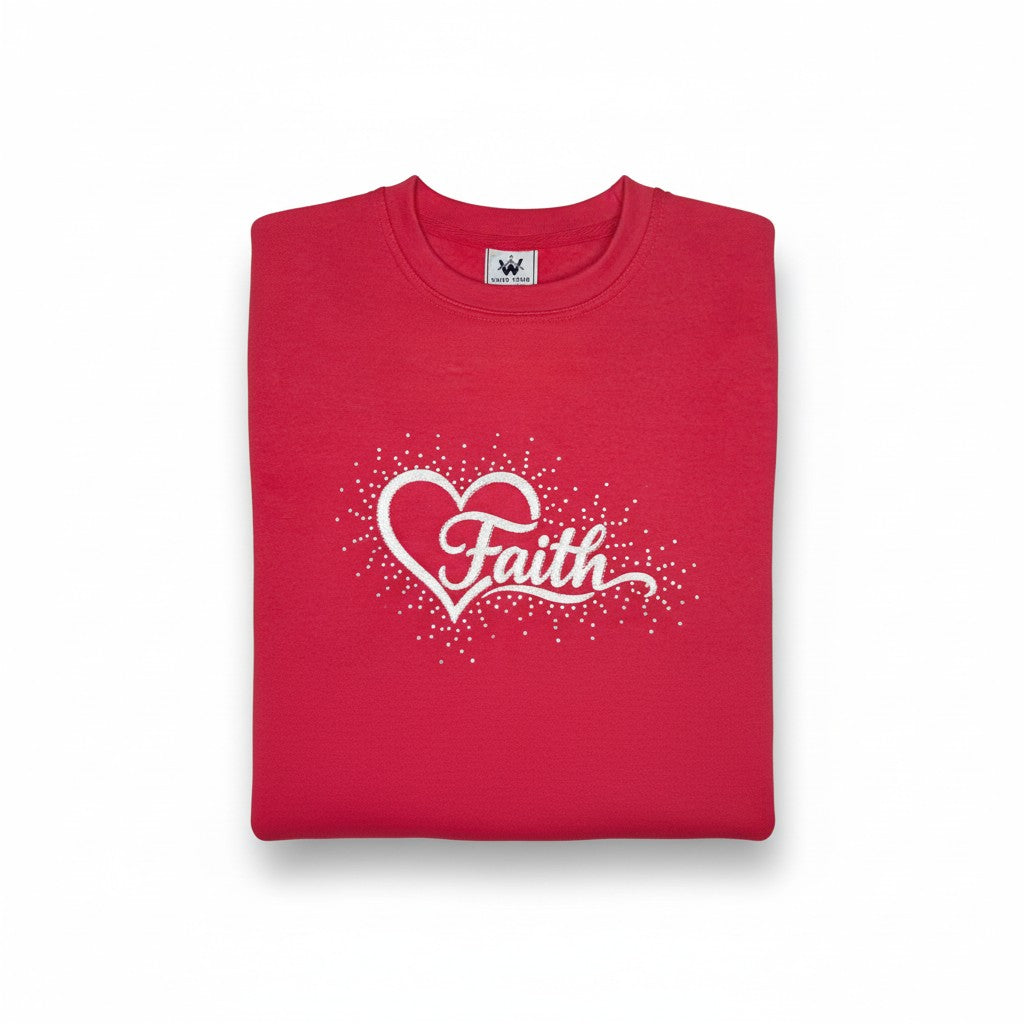 Faith embroidery and rhinestones